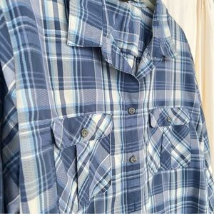 Eddie Bauer Plus Size XXL (2XL) Long Sleeve Blue Plaid Travex Blouse